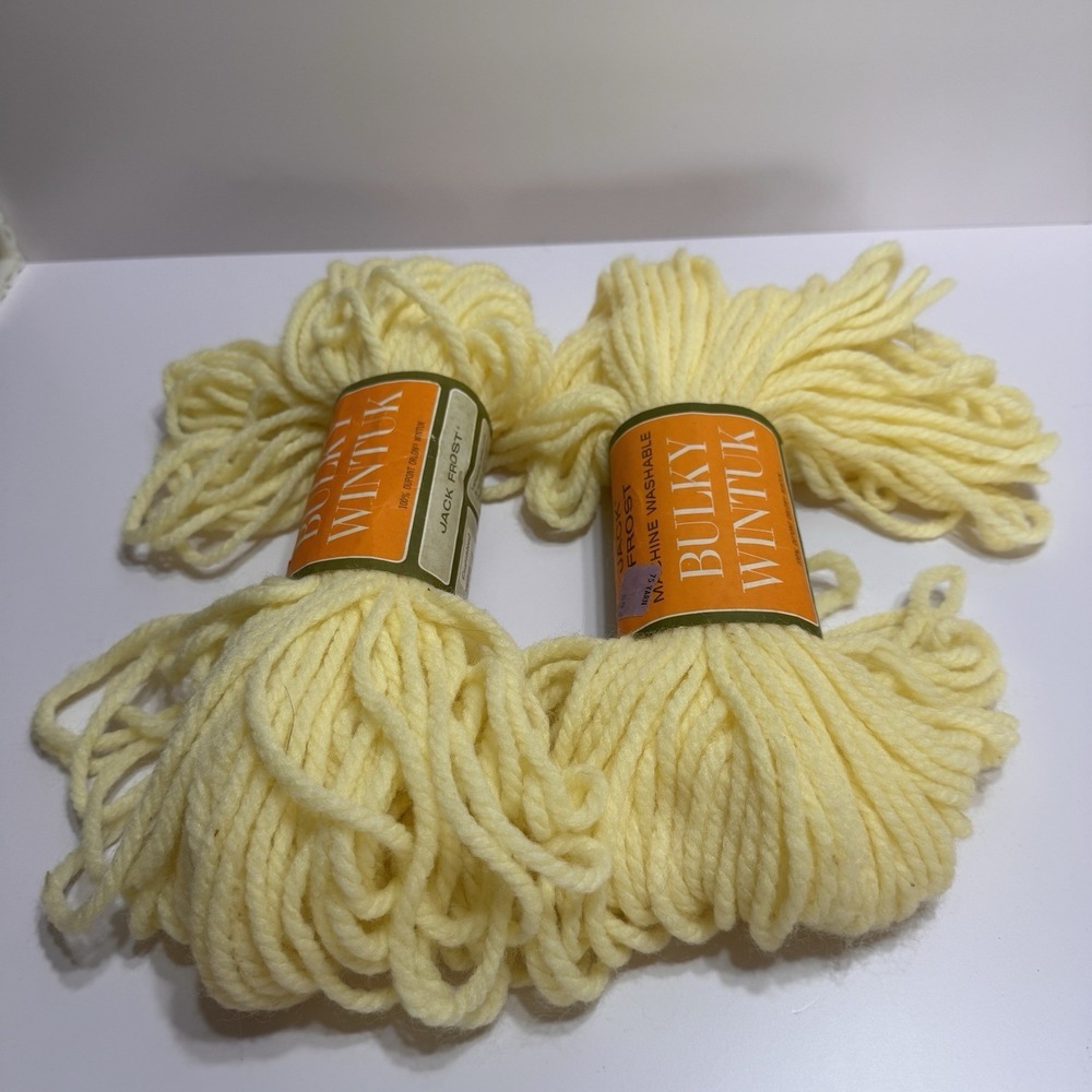 Lot 2 Vtg Jack Frost Bulky Wintuk Yarn Skeins Buttercup Yellow DuPont Orlon 2 Oz